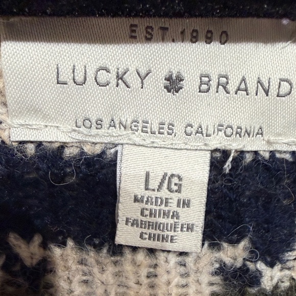 Lucky Brand Beige and Navy Open-Front Aztec Cardigan Sweater size Large - Picture 6 of 8